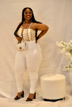 Load image into Gallery viewer, Sleeveless White &amp; Gold Jumpsuit
